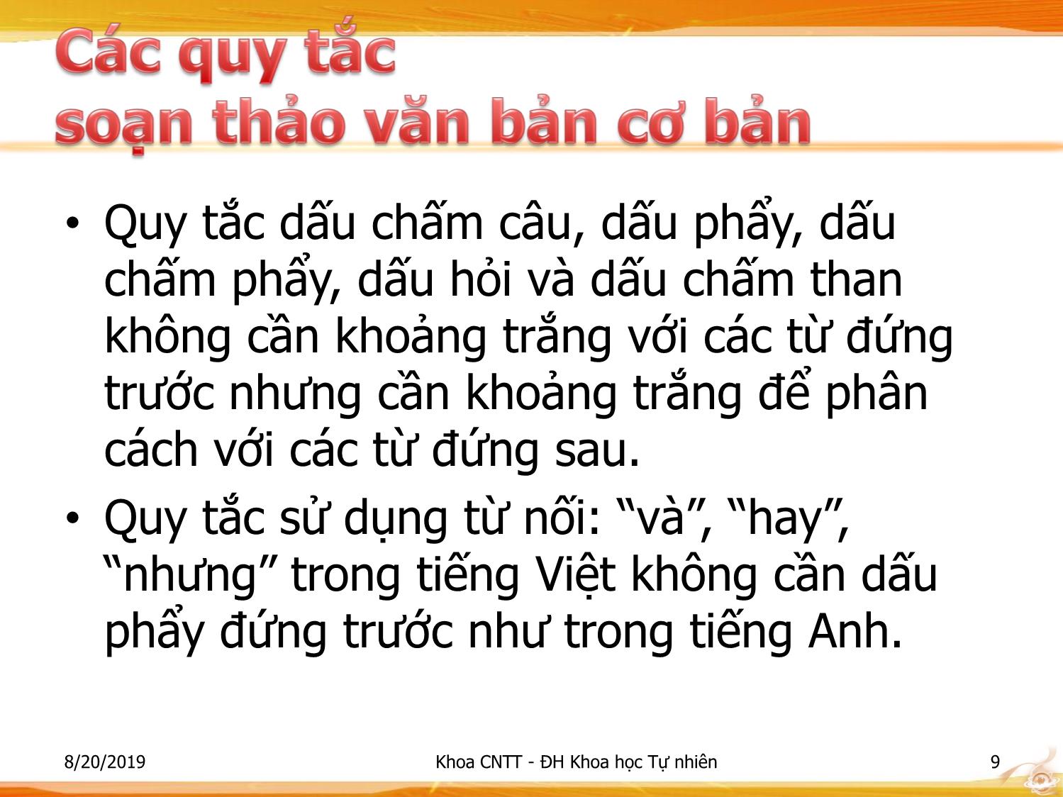 Bài giảng Nhập môn Công nghệ thông tin 1 - Chương 7: Văn bản và soạn thảo văn bản trang 9