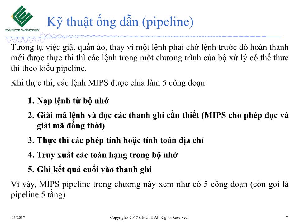 Bài giảng Kiến trúc máy tính - Tuần 13: Kỹ thuật ống dẫn (Pipeline) trang 7