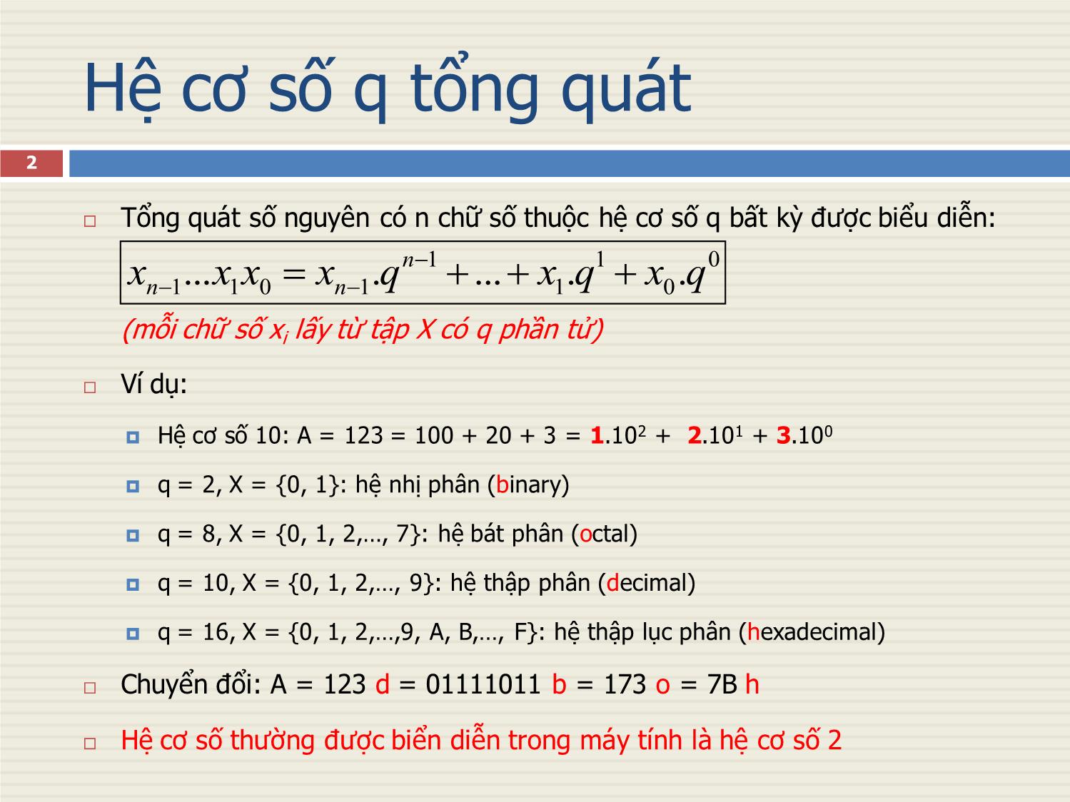 Bài giảng Kiến trúc máy tính & Hợp ngữ - Chương 2: Biểu diễn số nguyên trang 2