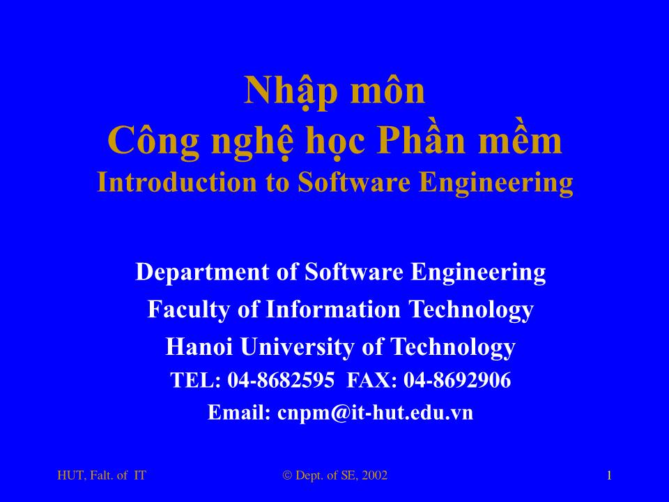 Bài giảng Nhập môn công nghệ phần mềm - Phần 3: Yêu cầu người dùng trang 1