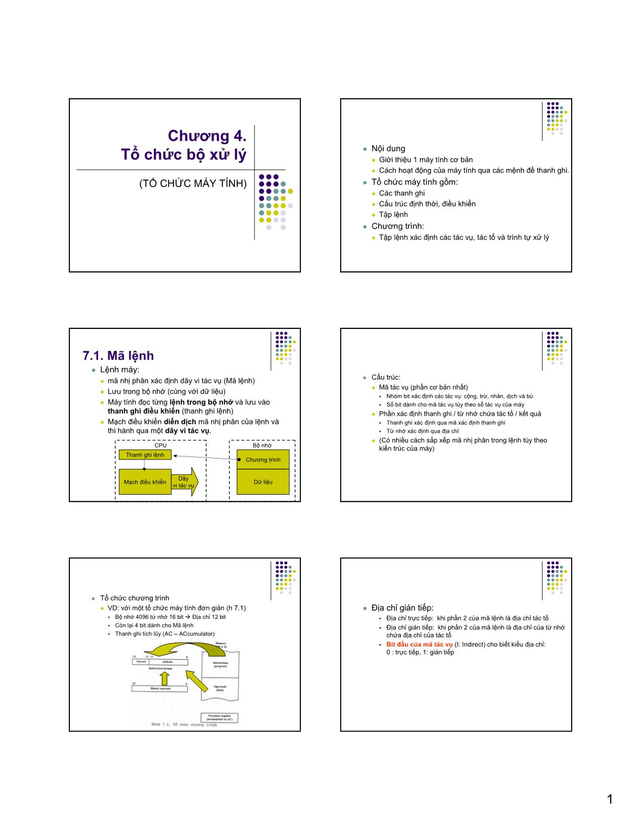 Bài giảng Kiến trúc máy tính & Hợp ngữ - Chương 4: Tổ chức bộ xử lý (Phần 1) trang 1