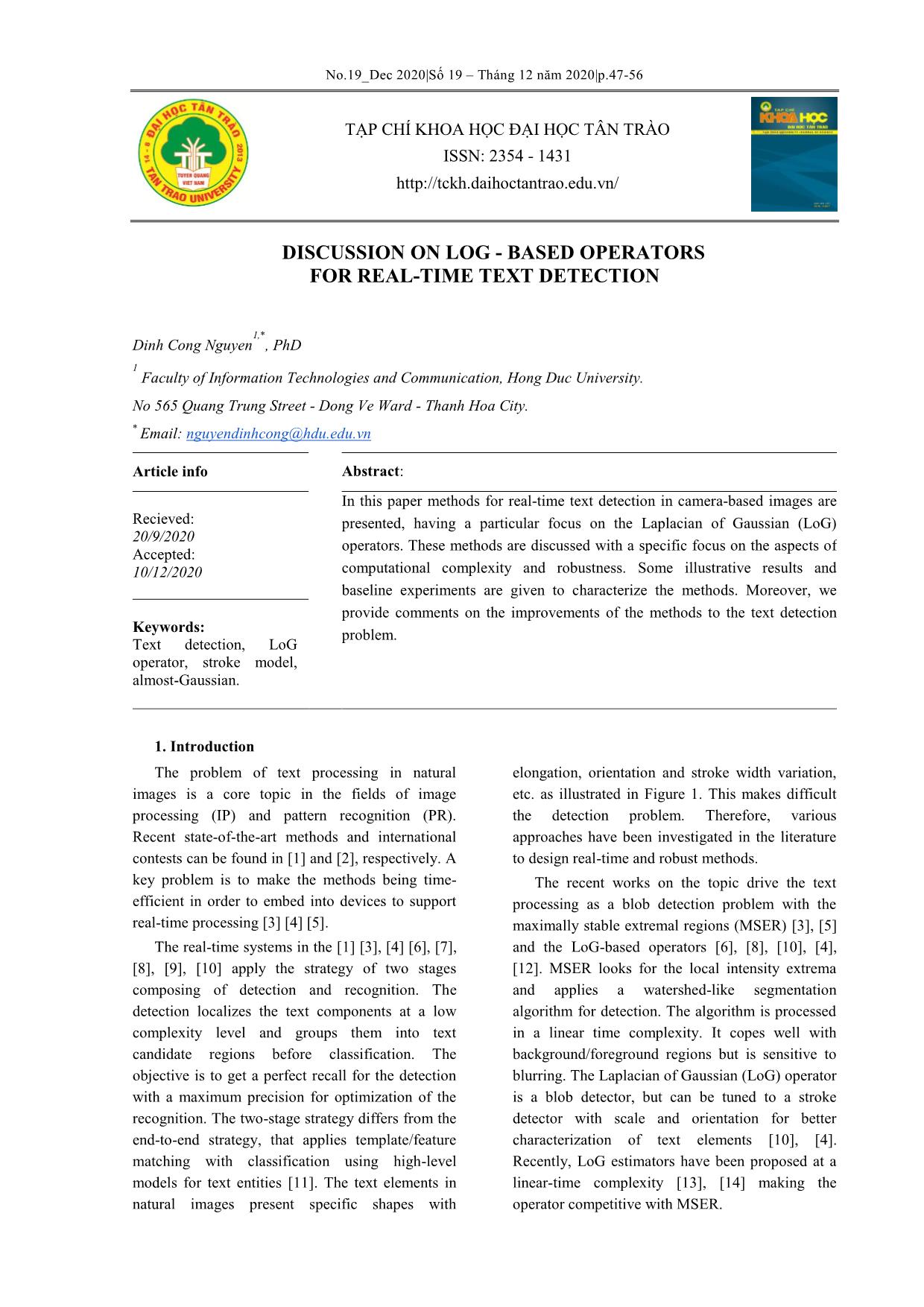 Discussion on log - Based operators for real-time text detection trang 1