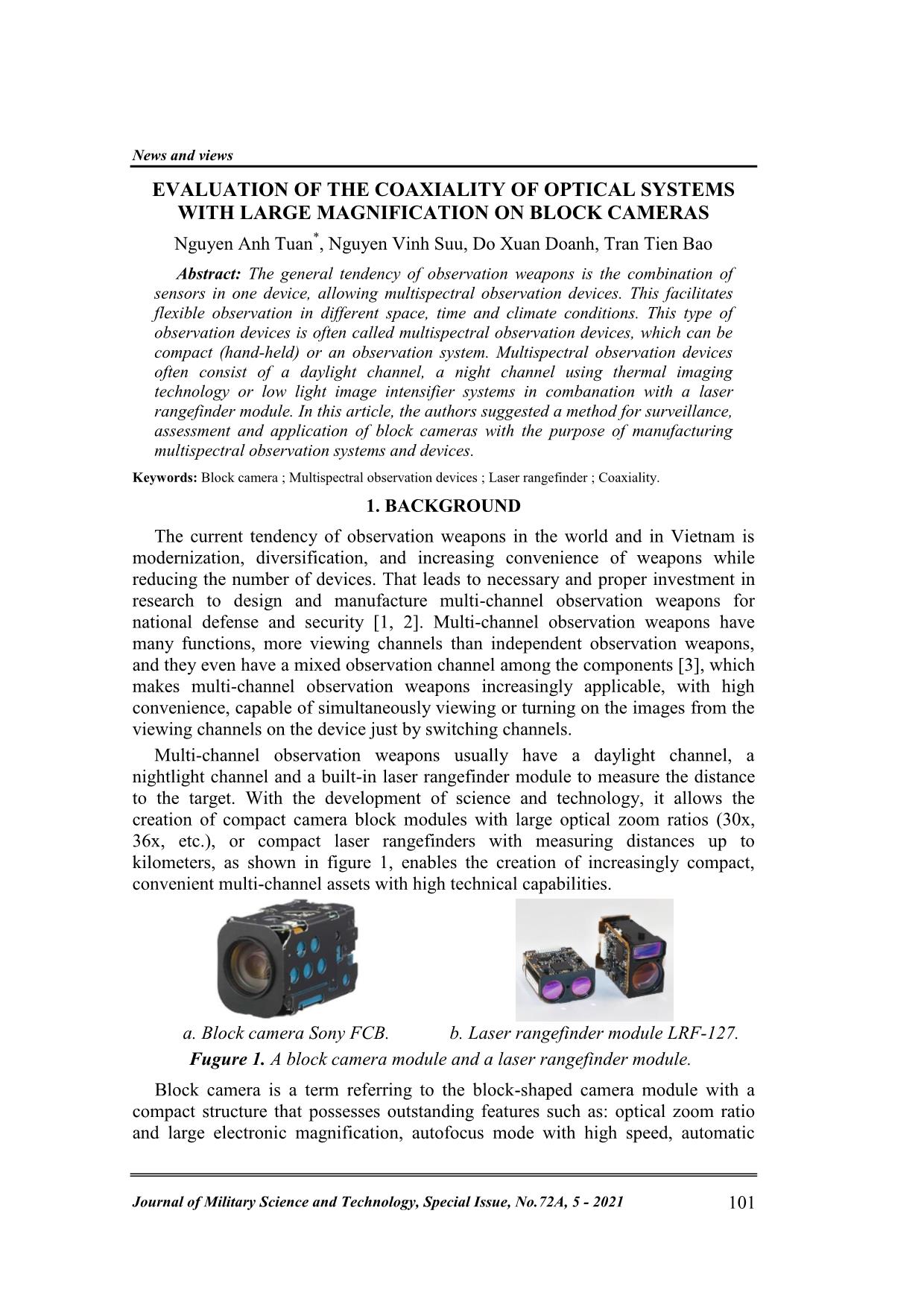 Evaluation of the coaxiality of optical systems with large magnification on block cameras trang 1