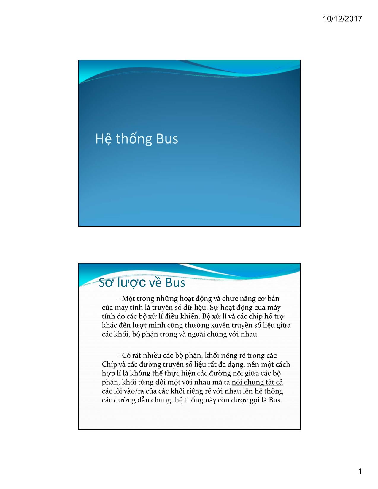 Bài giảng Kiến trúc máy tính & Hợp ngữ - Chương: Hệ thống Bus trang 1