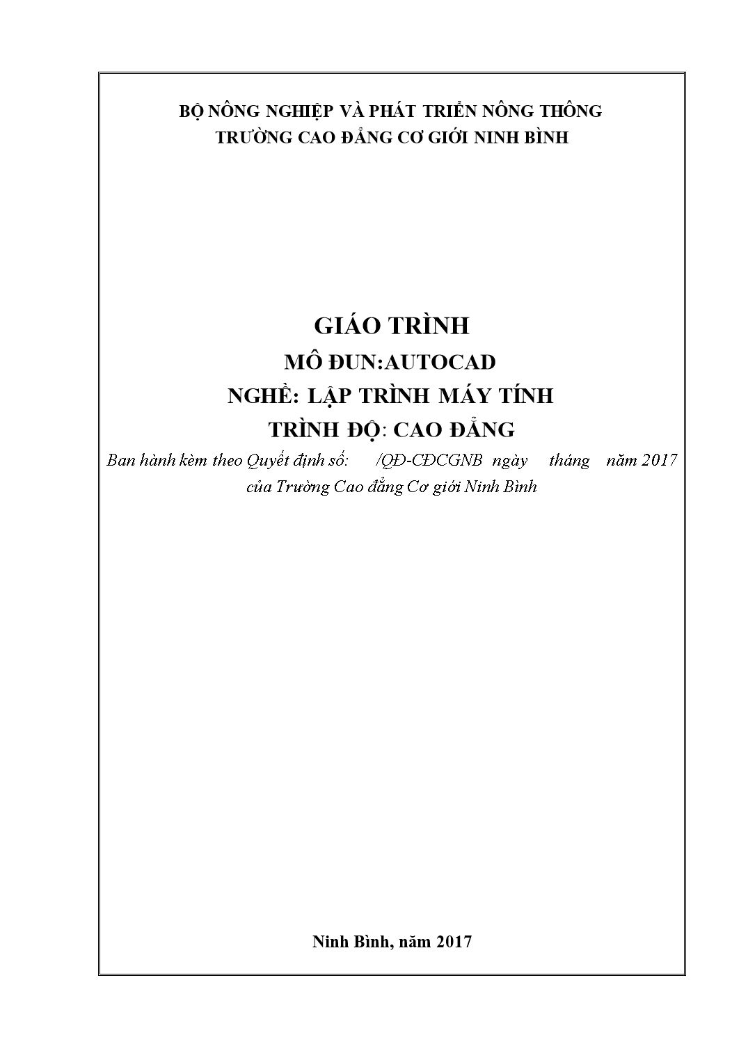 Giáo trình Mô đun Autocad - Lập trình máy tính trang 1