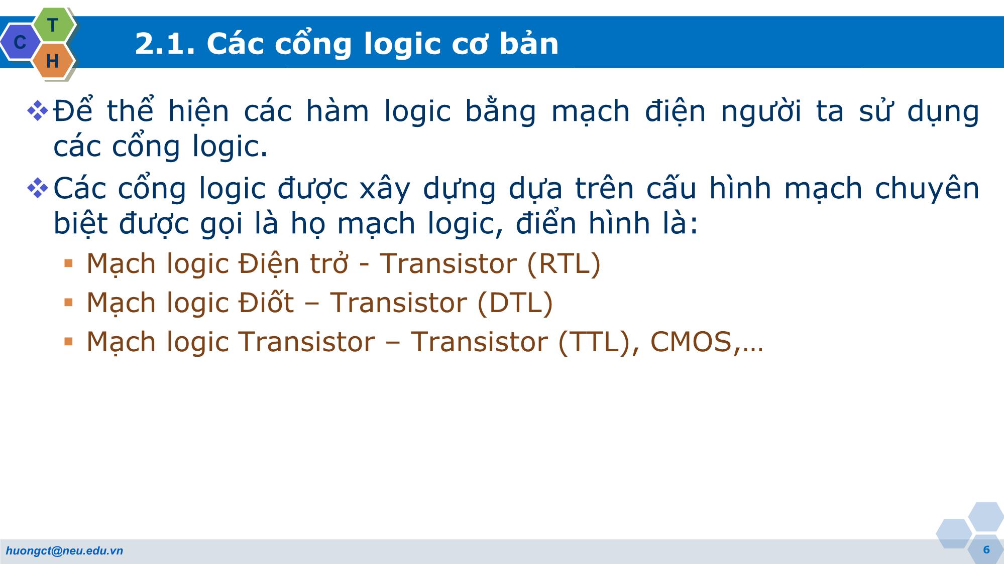 Bài giảng Kỹ thuật số (Digital engineering) - Chương 2: Cổng logic - Cao Thị Thu Hương trang 6