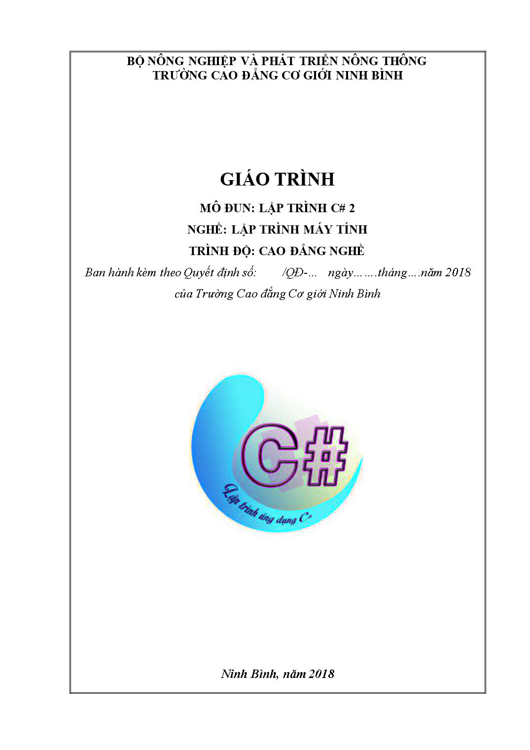 Giáo trình Mô đun C#2 - Lập trình máy tính trang 1