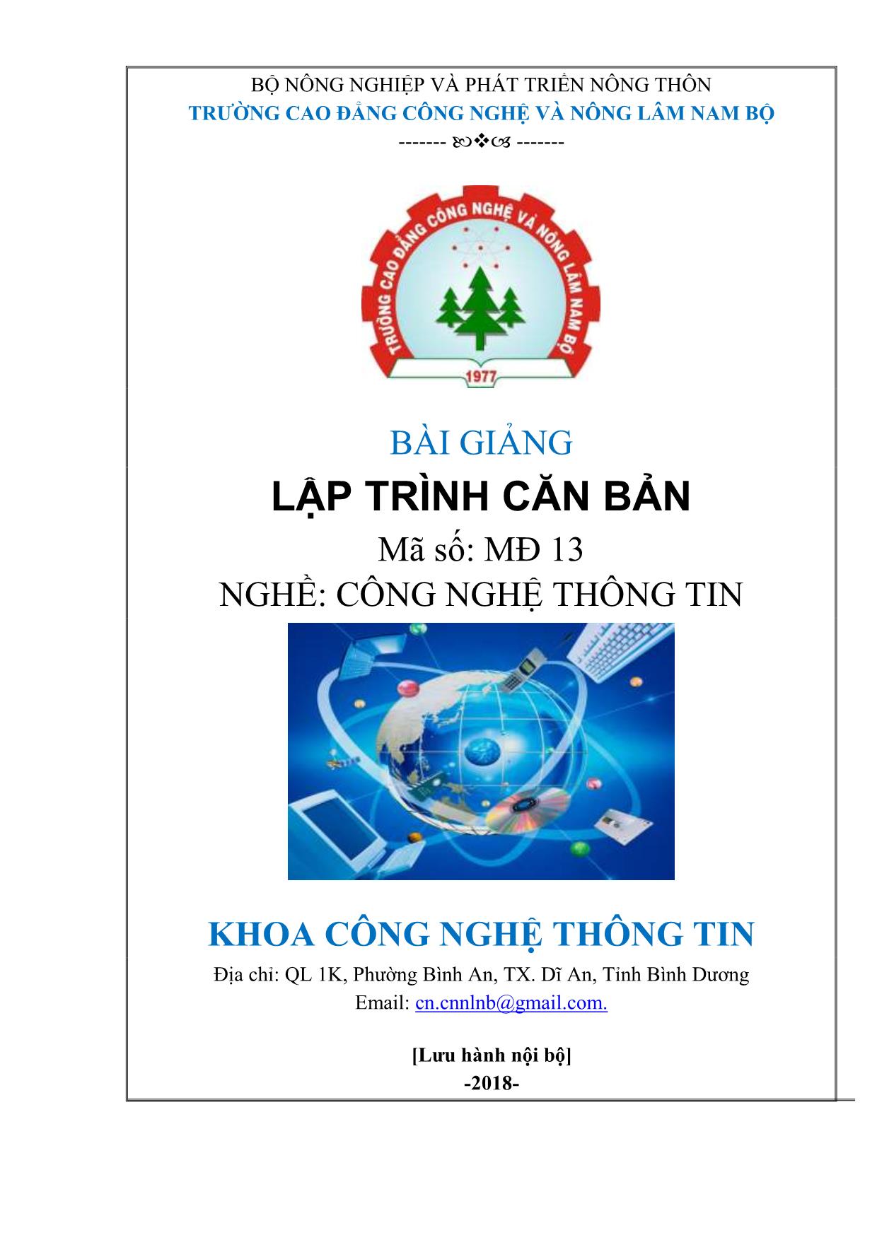 Giáo trình Lập trình căn bản - Công nghệ thông tin trang 1