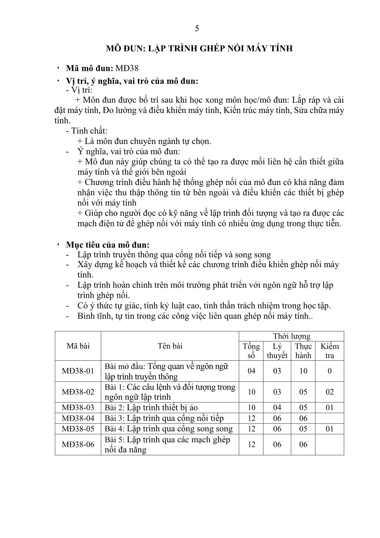 Giáo trình Lập trình ghép nối máy tính - Kỹ thuật lắp ráp, sửa chữa máy tính trang 5