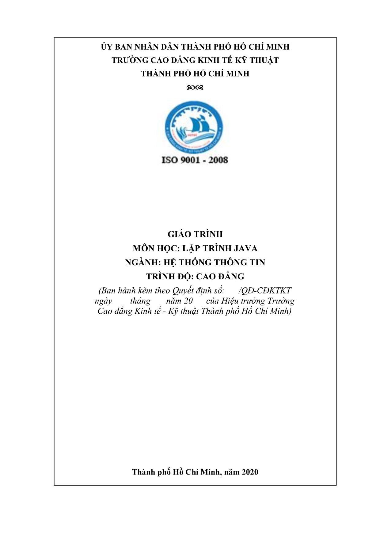 Giáo trình Lập trình Java - Hệ thống thông tin trang 1