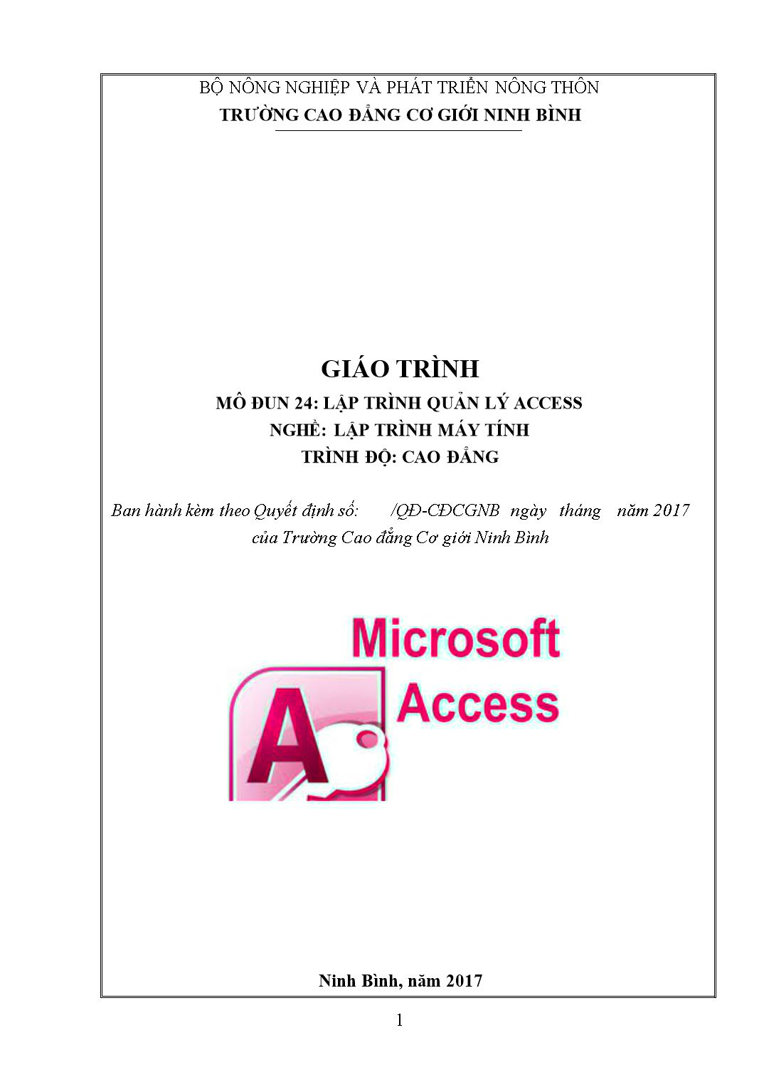 Giáo trình Lập trình quản lý Access - Lập trình máy tính trang 1