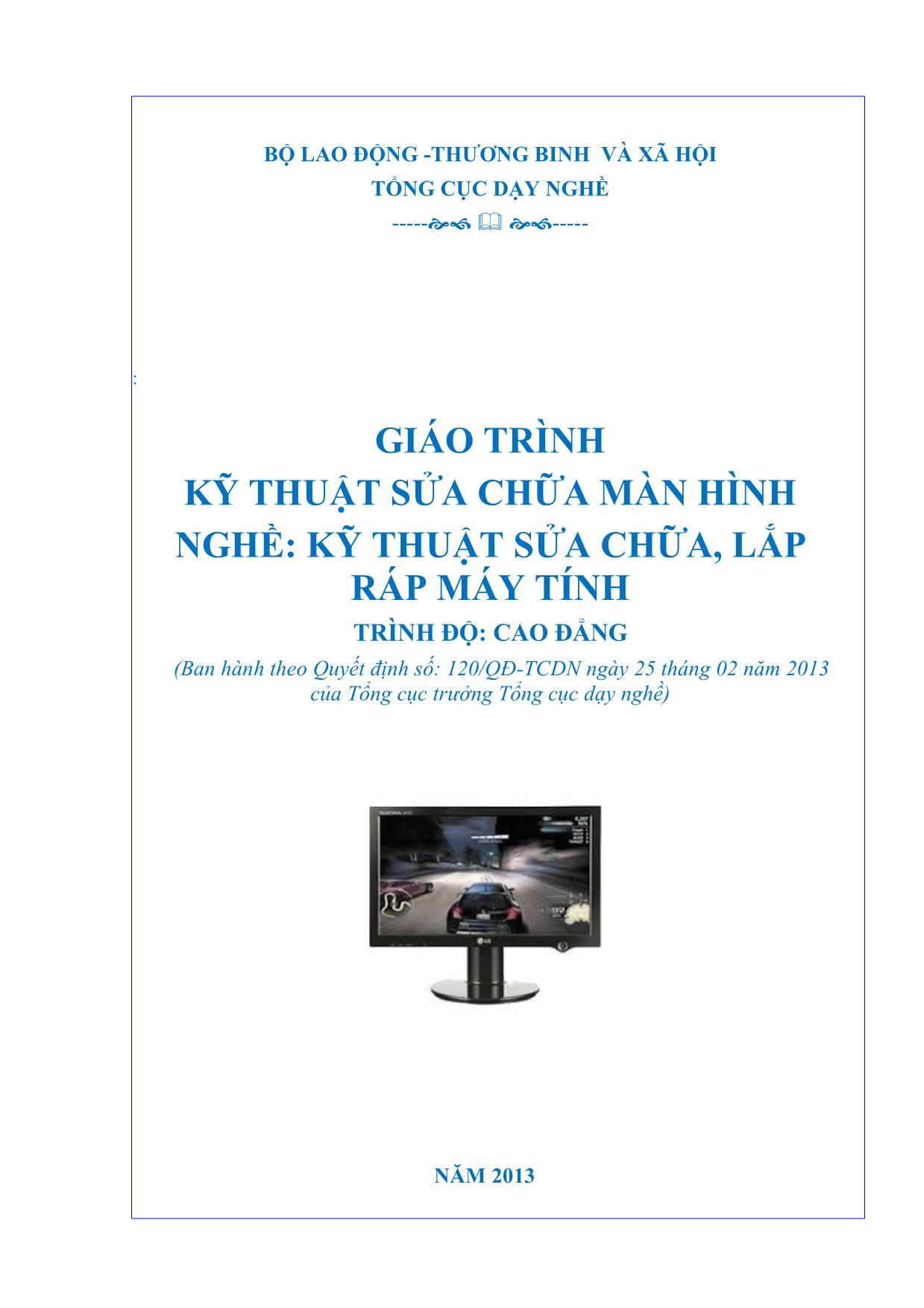 Giáo trình Kỹ thuật sửa chữa màn hình - Nghề: Kỹ thuật sửa chữa, lắp ráp máy tính trang 1