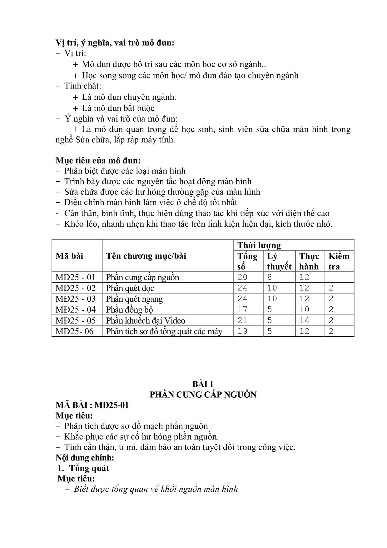 Giáo trình Kỹ thuật sửa chữa màn hình - Nghề: Kỹ thuật sửa chữa, lắp ráp máy tính trang 6