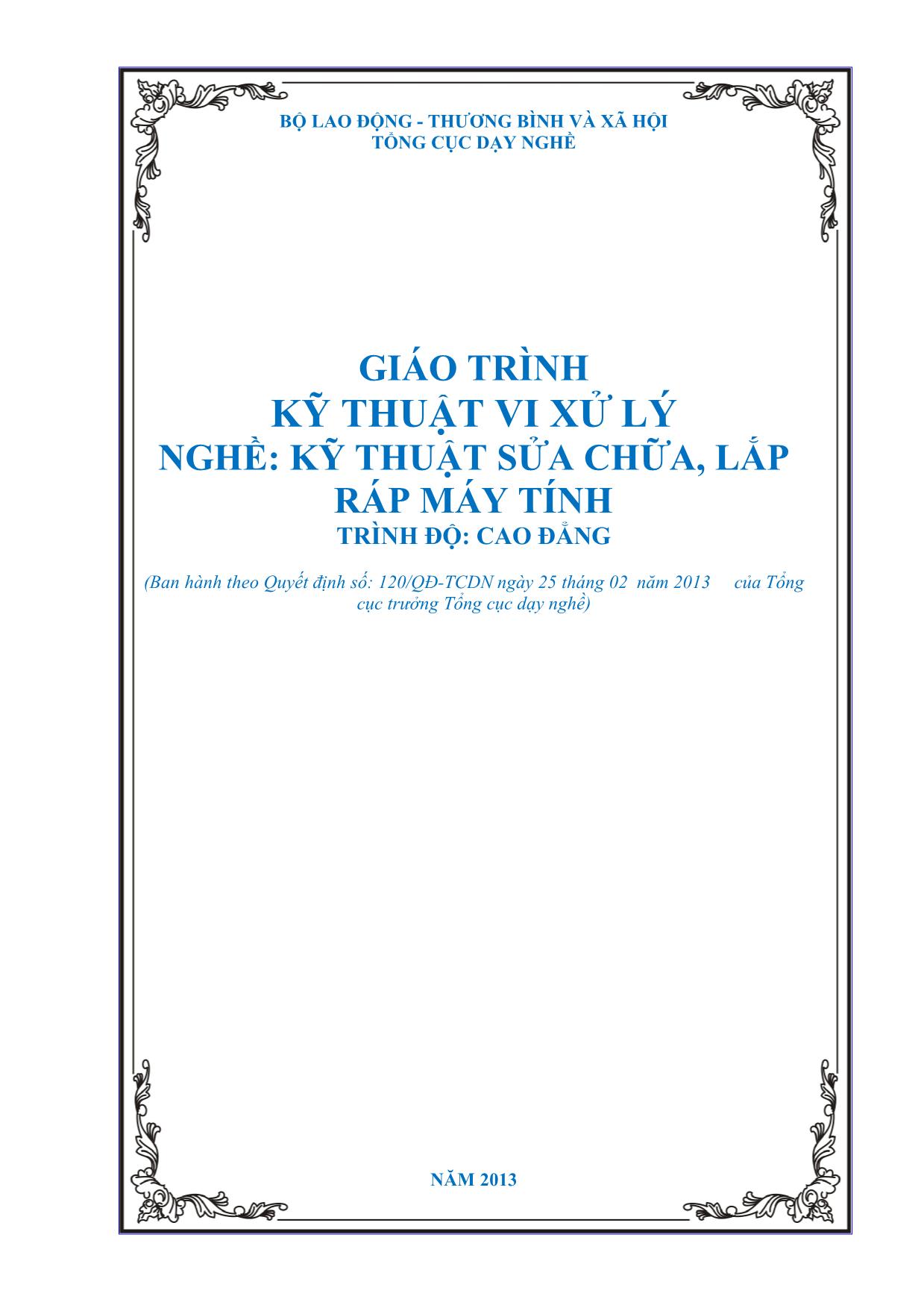 Giáo trình Kỹ thuật vi xử lý - Nghề: Kỹ thuật sửa chữa, lắp ráp máy tính trang 1