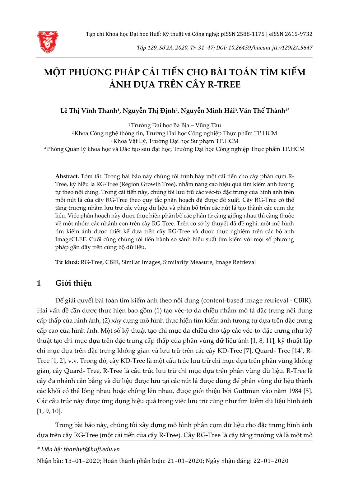 Một phương pháp cải tiến cho bài toán tìm kiếm ảnh dựa trên cây R-Tree trang 1