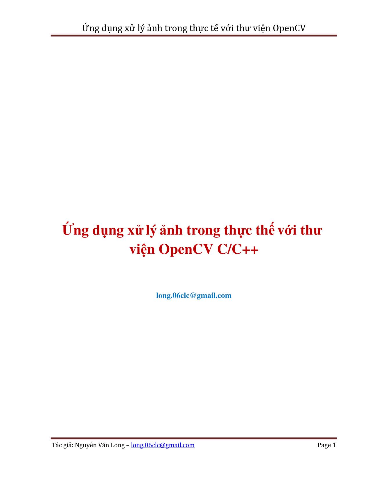 Giáo trình Ứng dụng xử lý ảnh trong thực tế với thư viện OpenCV trang 1