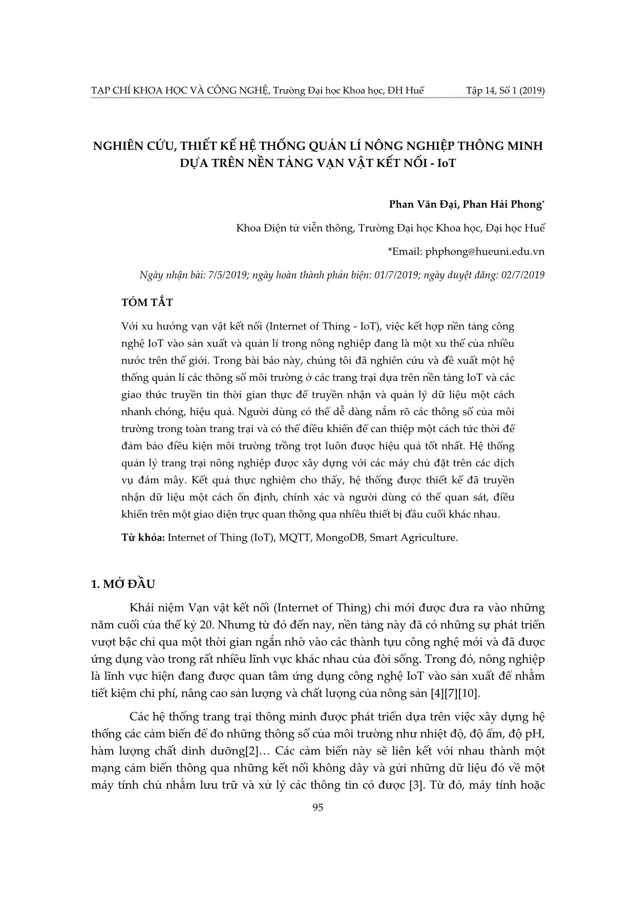 Nghiên cứu, thiết kế hệ thống quản lí nông nghiệp thông minh dựa trên nền tảng vạn vật kết nối - IoT trang 1