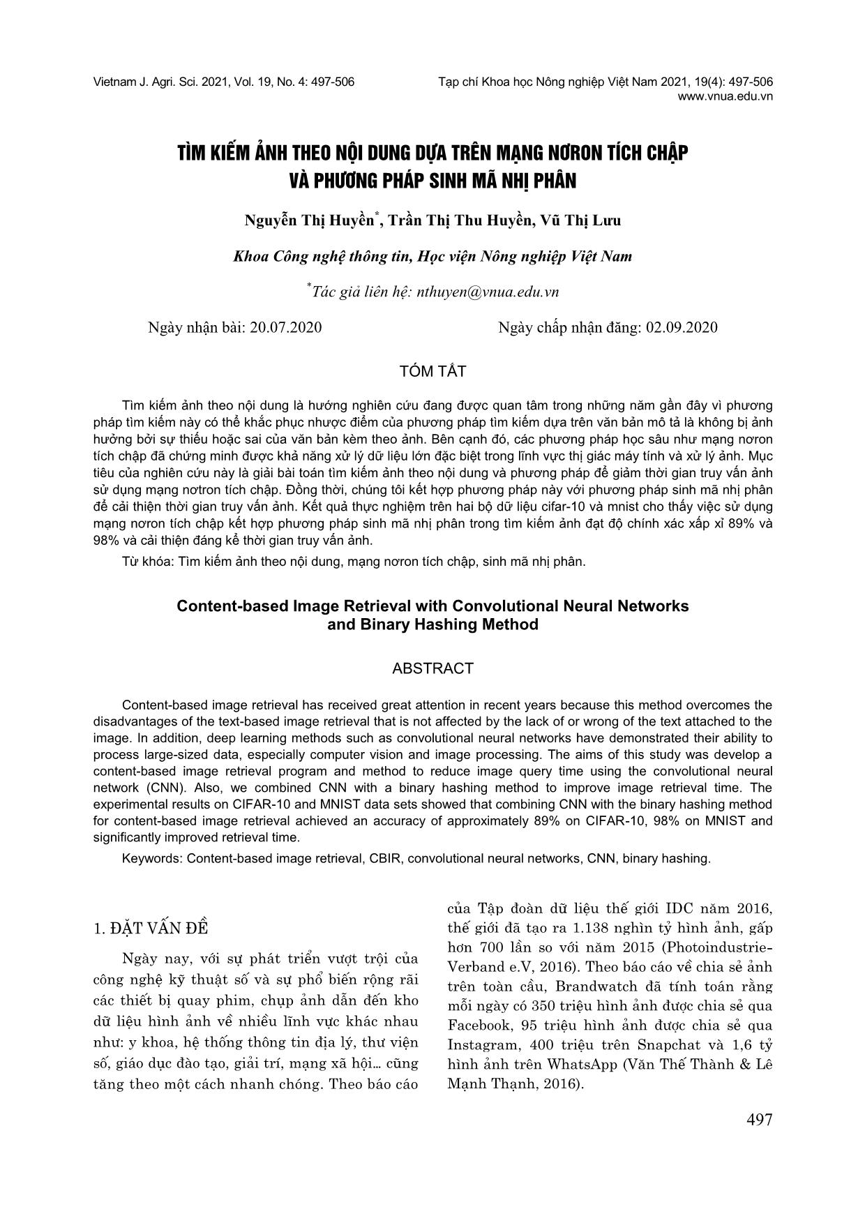 Tìm kiếm ảnh theo nội dung dựa trên mạng nơron tích chập và phương pháp sinh mã nhị phân trang 1