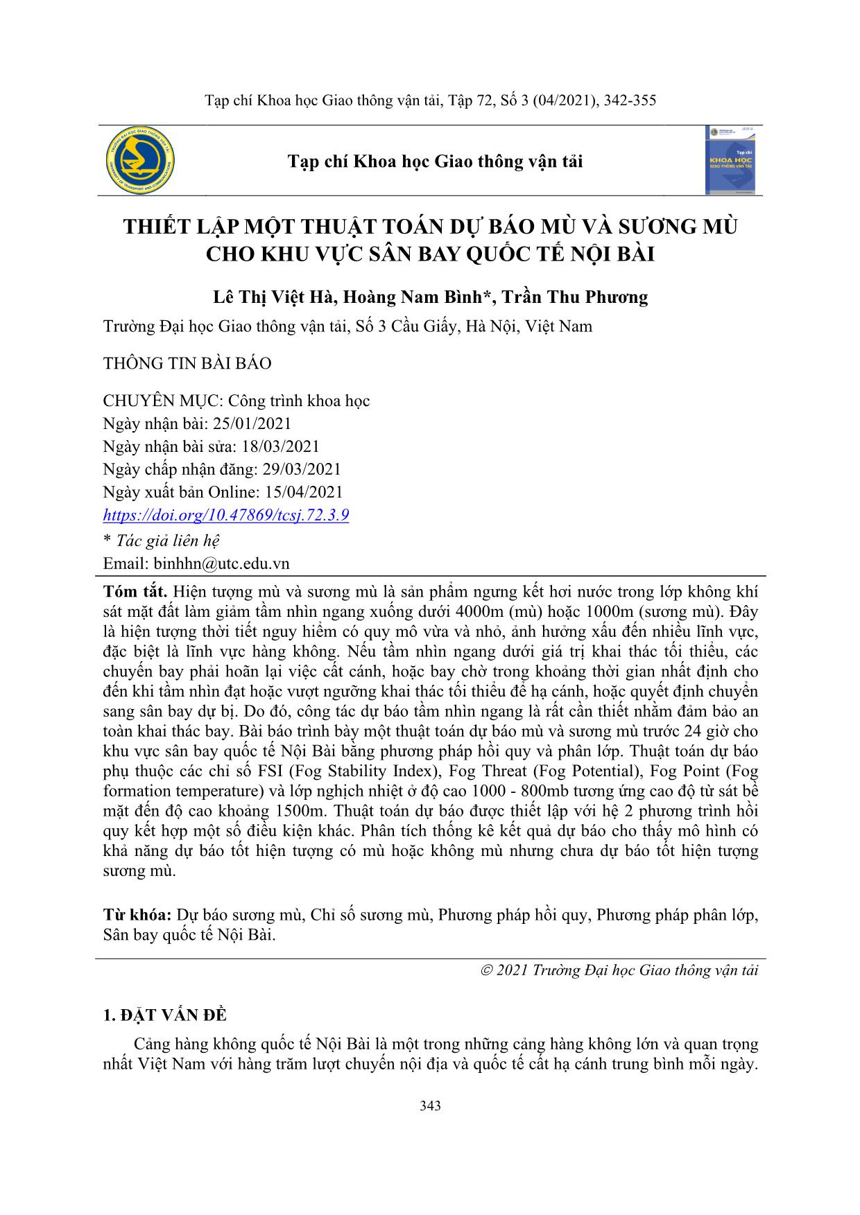 An algorithm for mist and fog forecasting for Noi Bai international airport, Ha Noi, Viet Nam trang 2