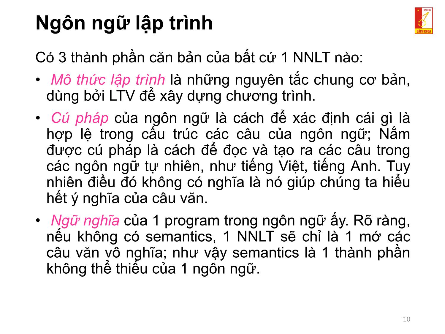 Bài giảng Kỹ thuật lập trình - Chương 1: Tổng quan về kỹ thuật lập trình trang 10