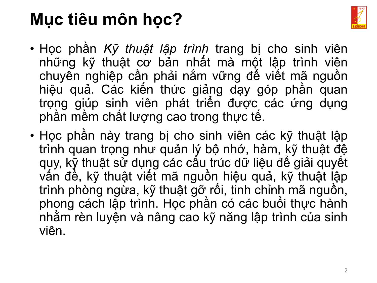 Bài giảng Kỹ thuật lập trình - Chương 1: Tổng quan về kỹ thuật lập trình trang 2