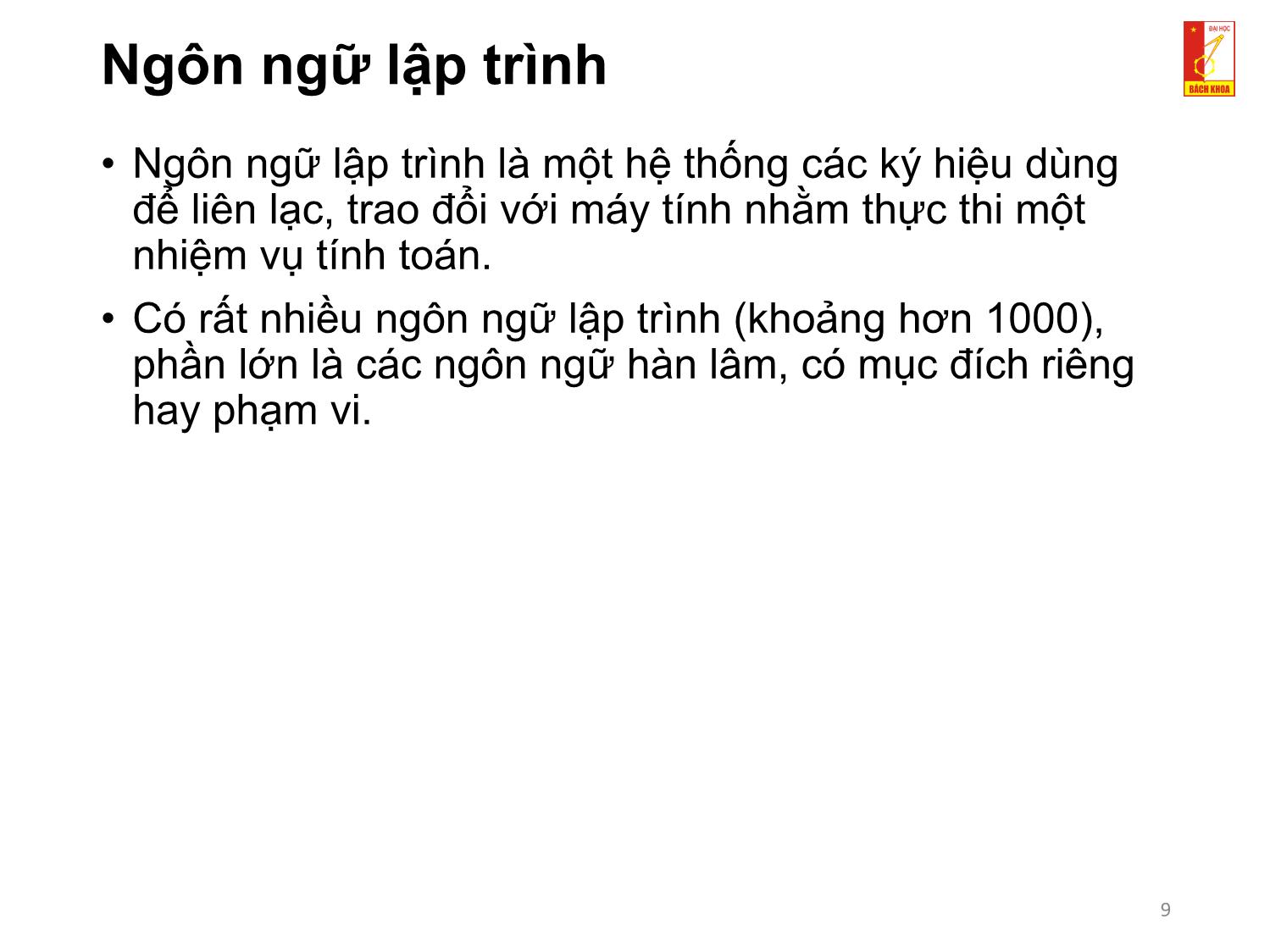 Bài giảng Kỹ thuật lập trình - Chương 1: Tổng quan về kỹ thuật lập trình trang 9