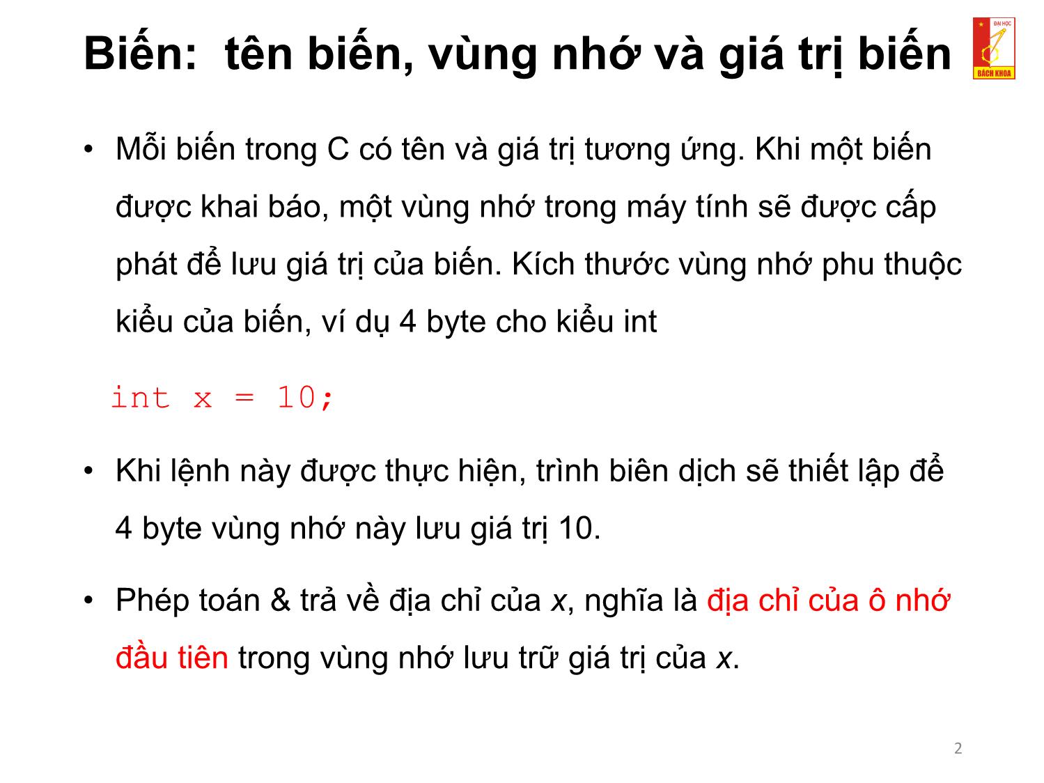 Bài giảng Kỹ thuật lập trình - Chương 2: Quản lý bộ nhớ trang 2