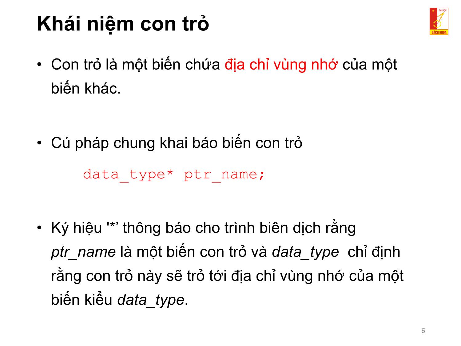 Bài giảng Kỹ thuật lập trình - Chương 2: Quản lý bộ nhớ trang 6