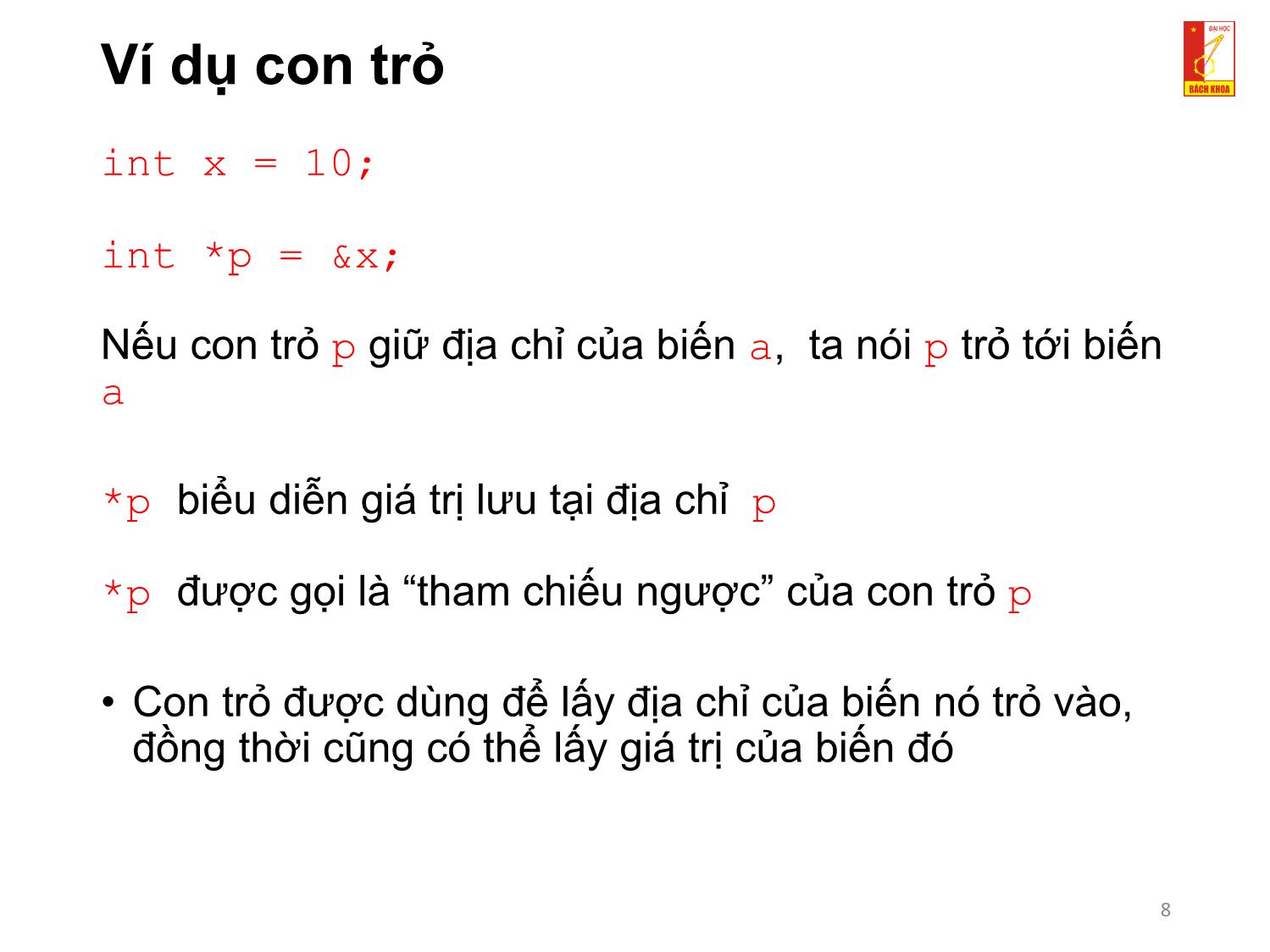 Bài giảng Kỹ thuật lập trình - Chương 2: Quản lý bộ nhớ trang 8