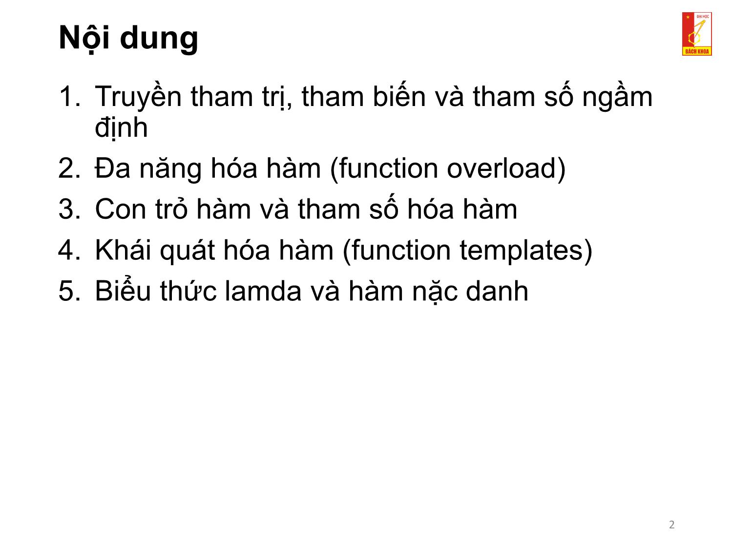 Bài giảng Kỹ thuật lập trình - Chương 3: Hàm trang 2