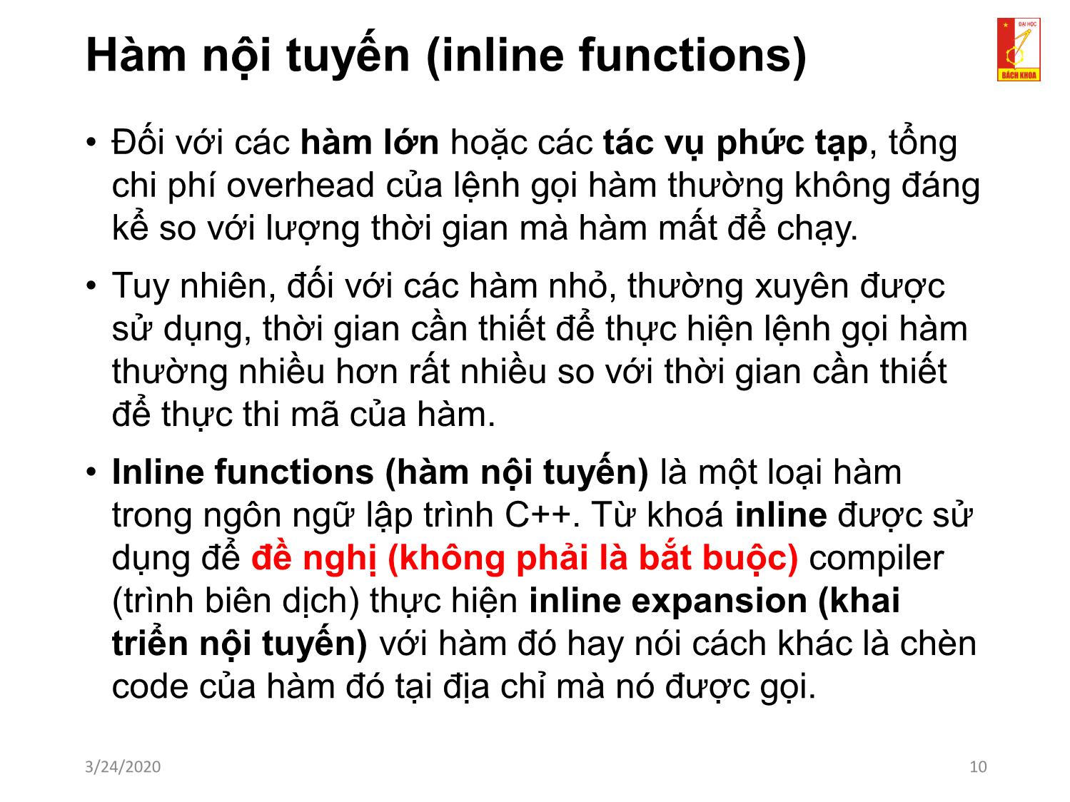 Bài giảng Kỹ thuật lập trình - Chương 4: Kỹ thuật viết mã nguồn hiệu quả trang 10