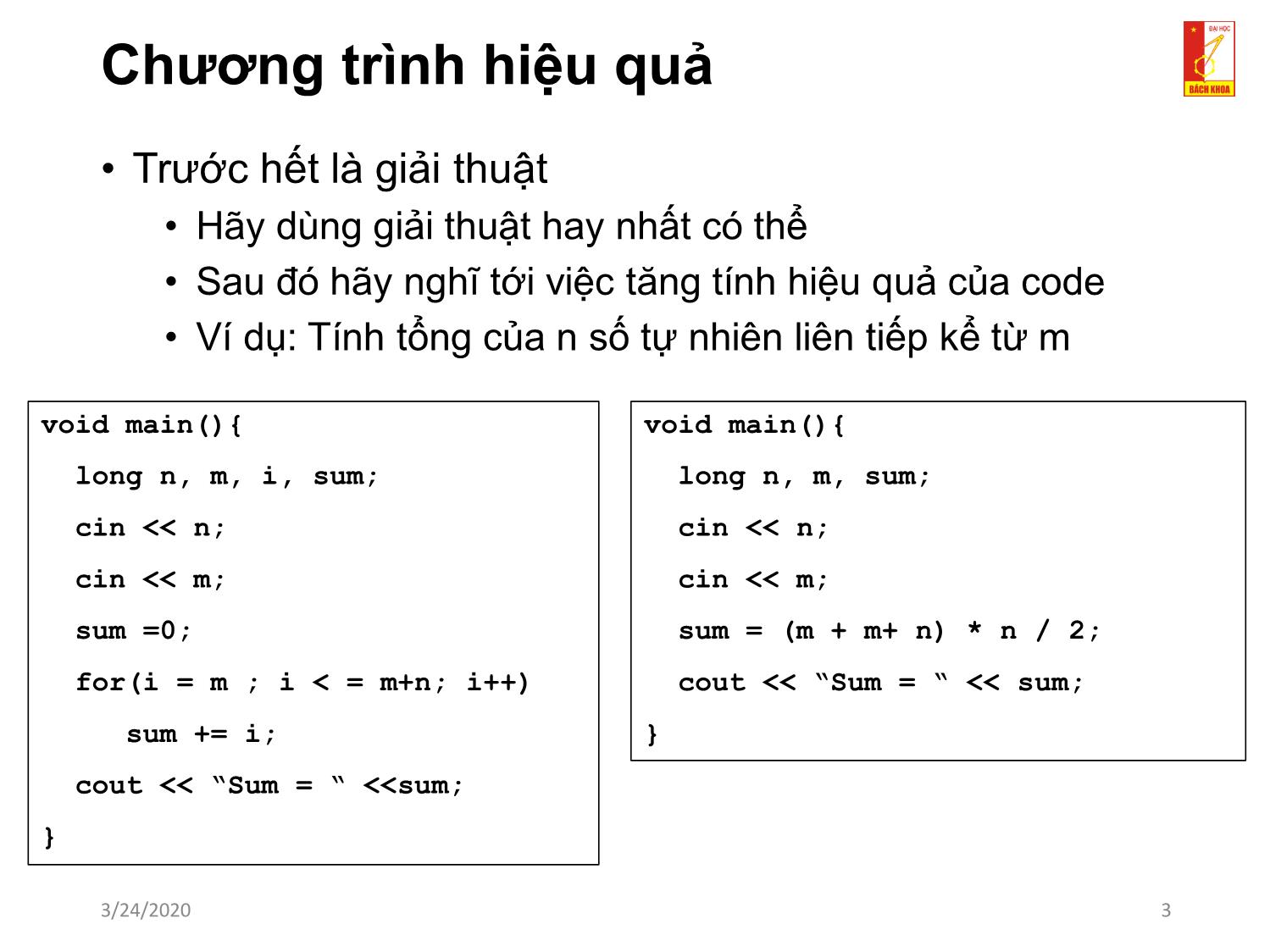 Bài giảng Kỹ thuật lập trình - Chương 4: Kỹ thuật viết mã nguồn hiệu quả trang 3