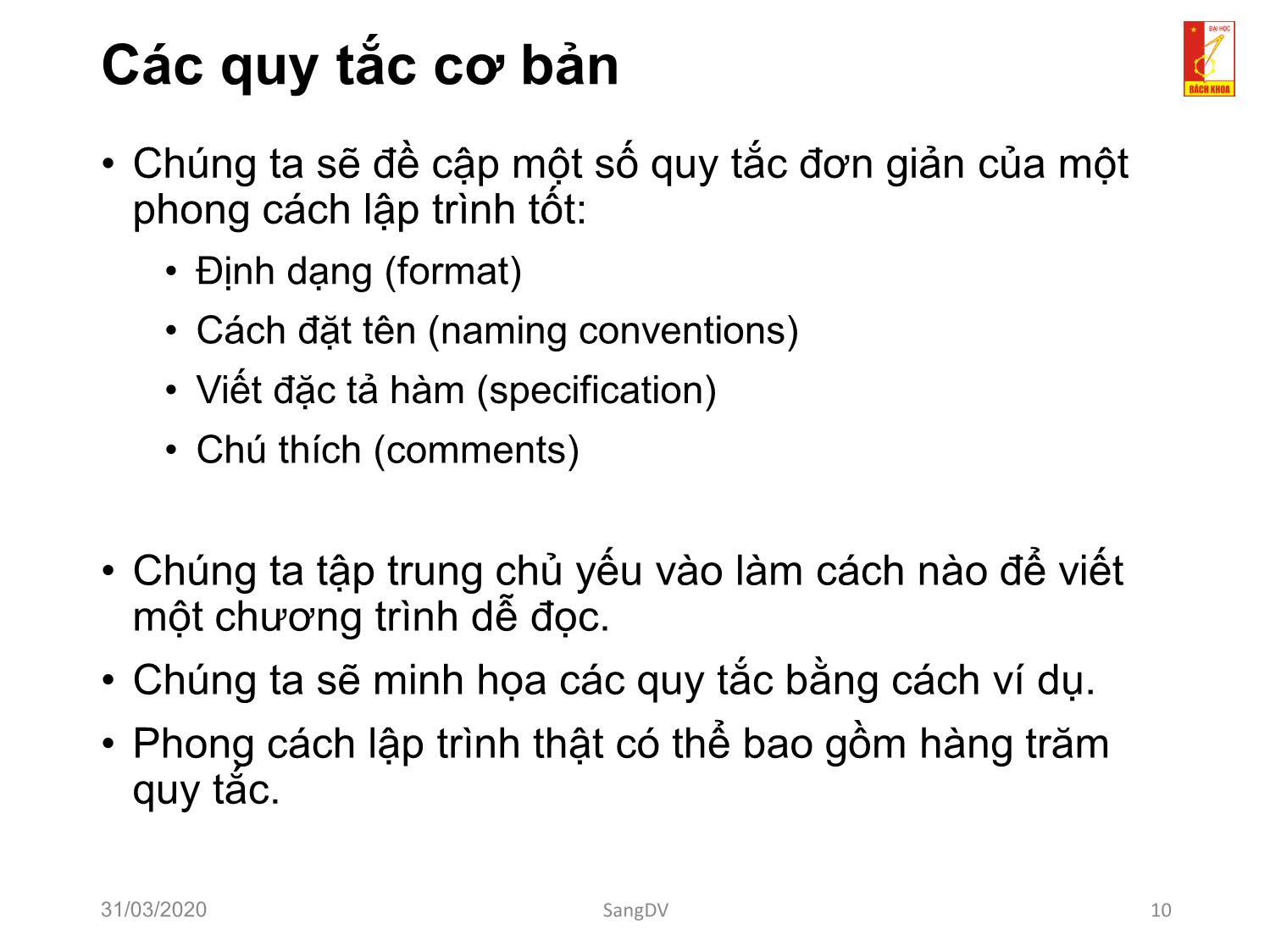 Bài giảng Kỹ thuật lập trình - Chương 5: Phong cách lập trình trang 10