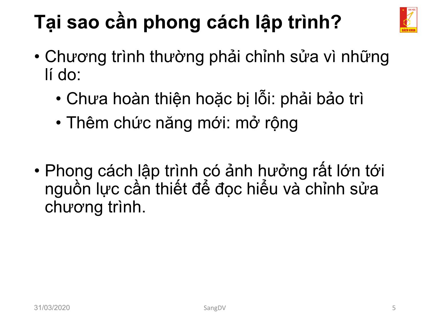 Bài giảng Kỹ thuật lập trình - Chương 5: Phong cách lập trình trang 5