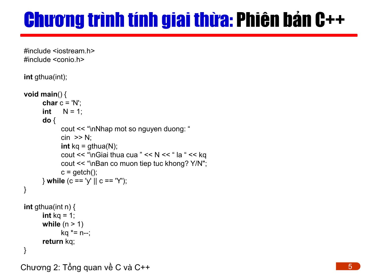 Bài giảng Lập trình - Chương 2: Tổng quan về C/C++ trang 5