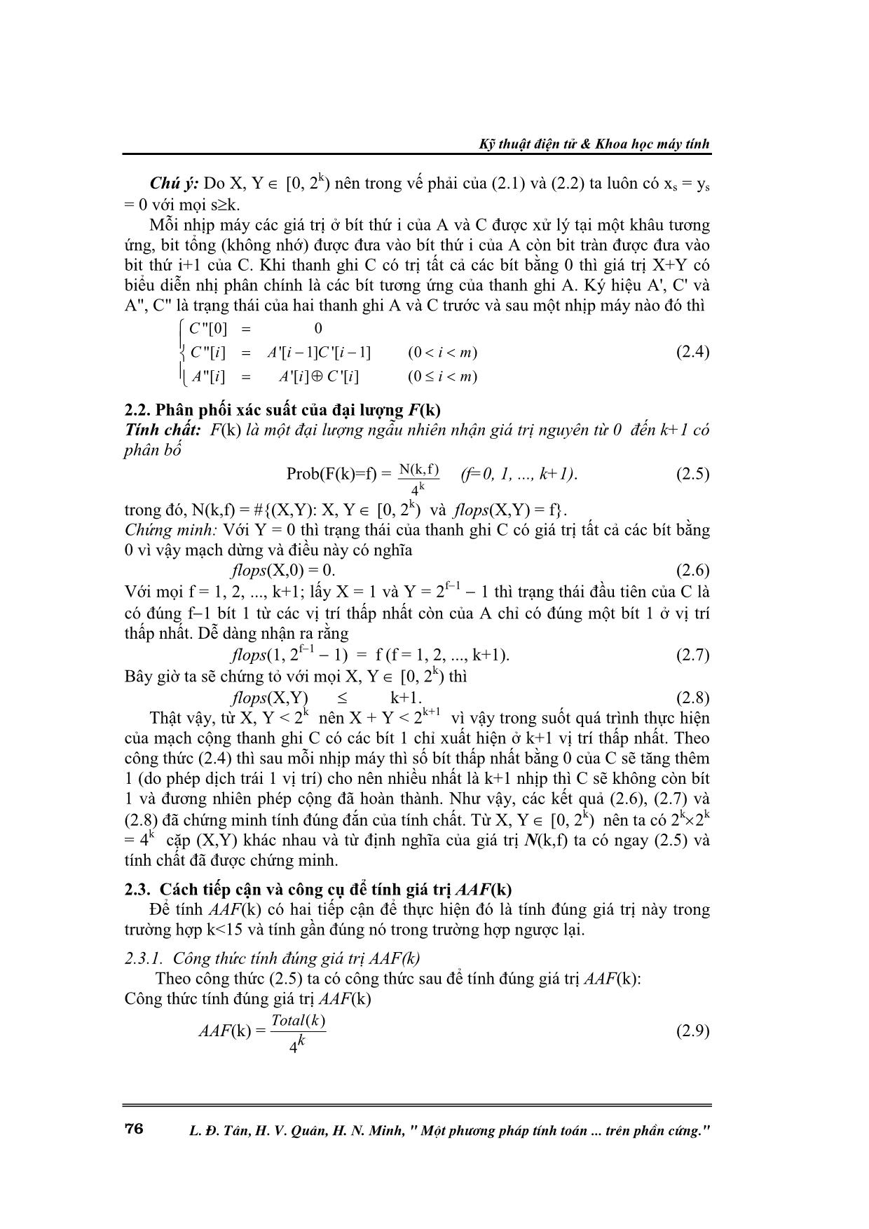 Một phương pháp tính toán tương quan giữa xung nhịp máy và phép cộng hai số nguyên khi thực hiện trên phần cứng trang 2