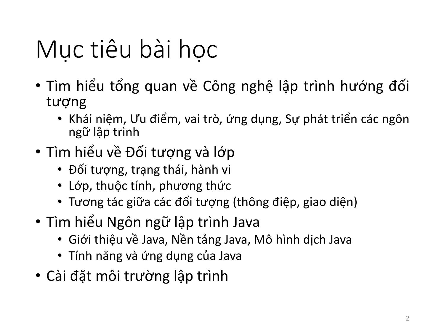 Bài giảng Lập trình hướng đối tượng - Bài 1: Tổng quan về OOP trang 2