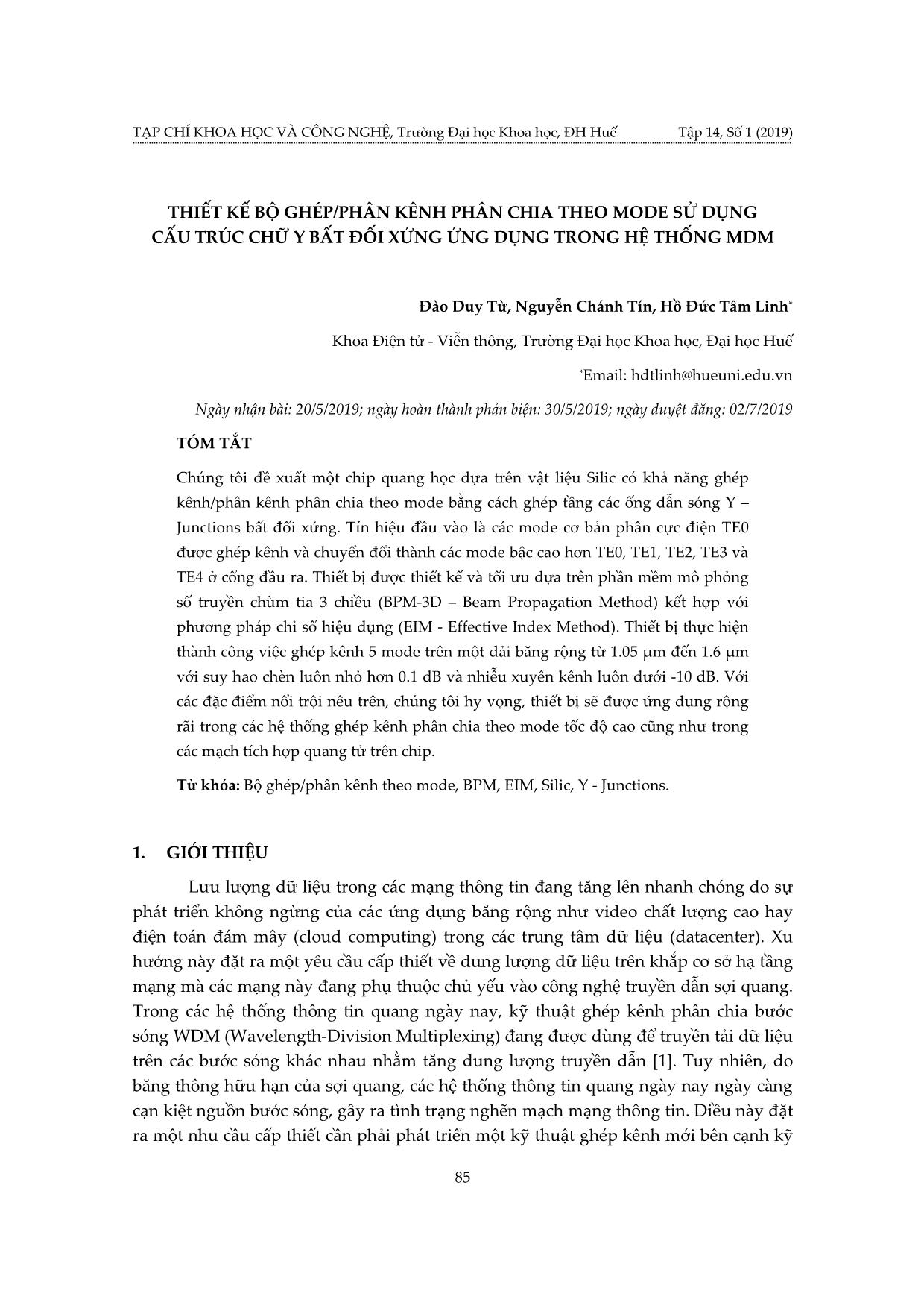 Thiết kế bộ ghép/phân kênh phân chia theo mode sử dụng cấu trúc chữ Y bất đối xứng ứng dụng trong hệ thống MDM trang 1