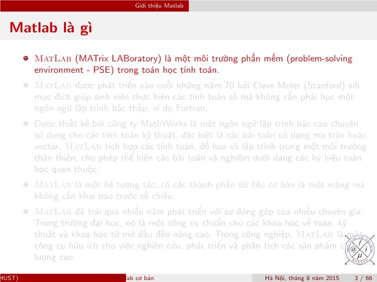 Bài giảng Matlab - Chương 1: Matlab cơ bản trang 3