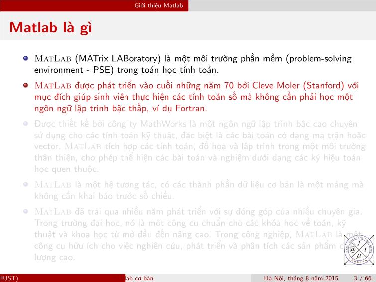 Bài giảng Matlab - Chương 1: Matlab cơ bản trang 4