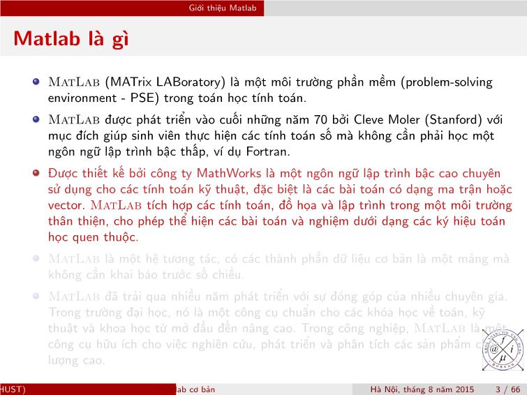 Bài giảng Matlab - Chương 1: Matlab cơ bản trang 5