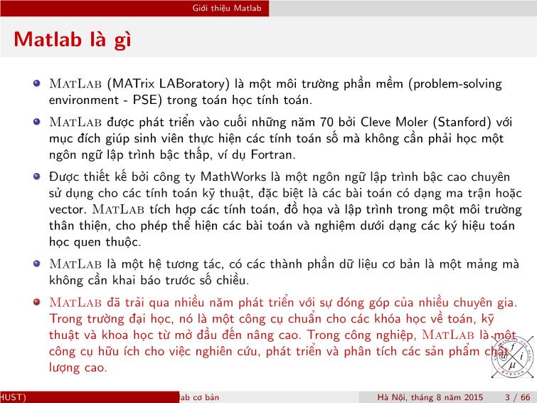 Bài giảng Matlab - Chương 1: Matlab cơ bản trang 7