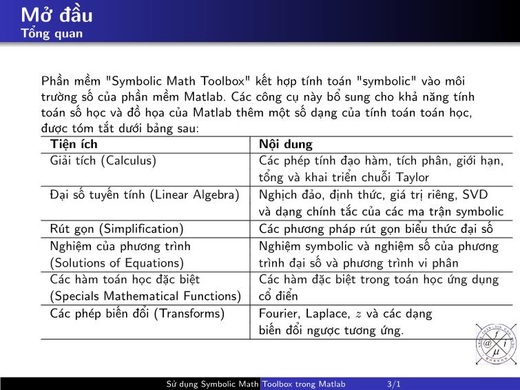 Bài giảng Matlab - Chương 2: Sử dụng symbolic math toolbox trong Matlab trang 3