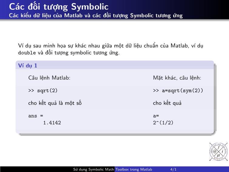 Bài giảng Matlab - Chương 2: Sử dụng symbolic math toolbox trong Matlab trang 4