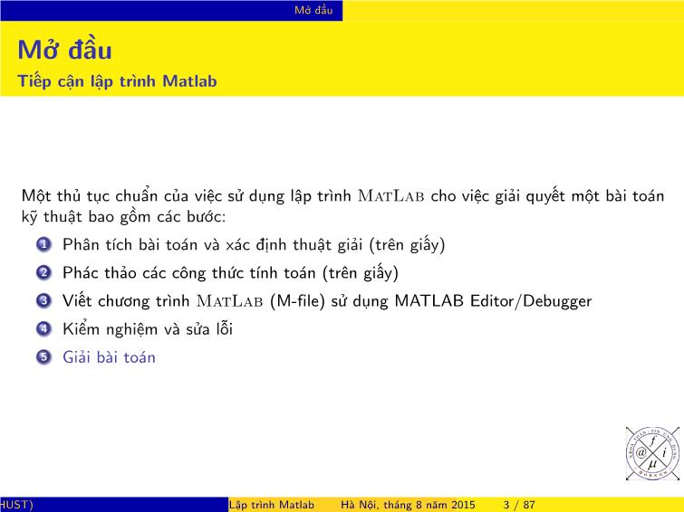 Bài giảng Matlab - Chương 3: Lập trình Matlab trang 7