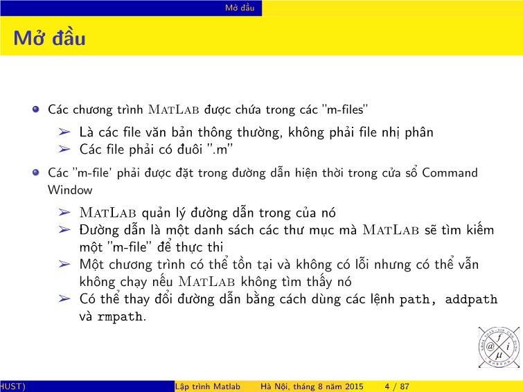 Bài giảng Matlab - Chương 3: Lập trình Matlab trang 8