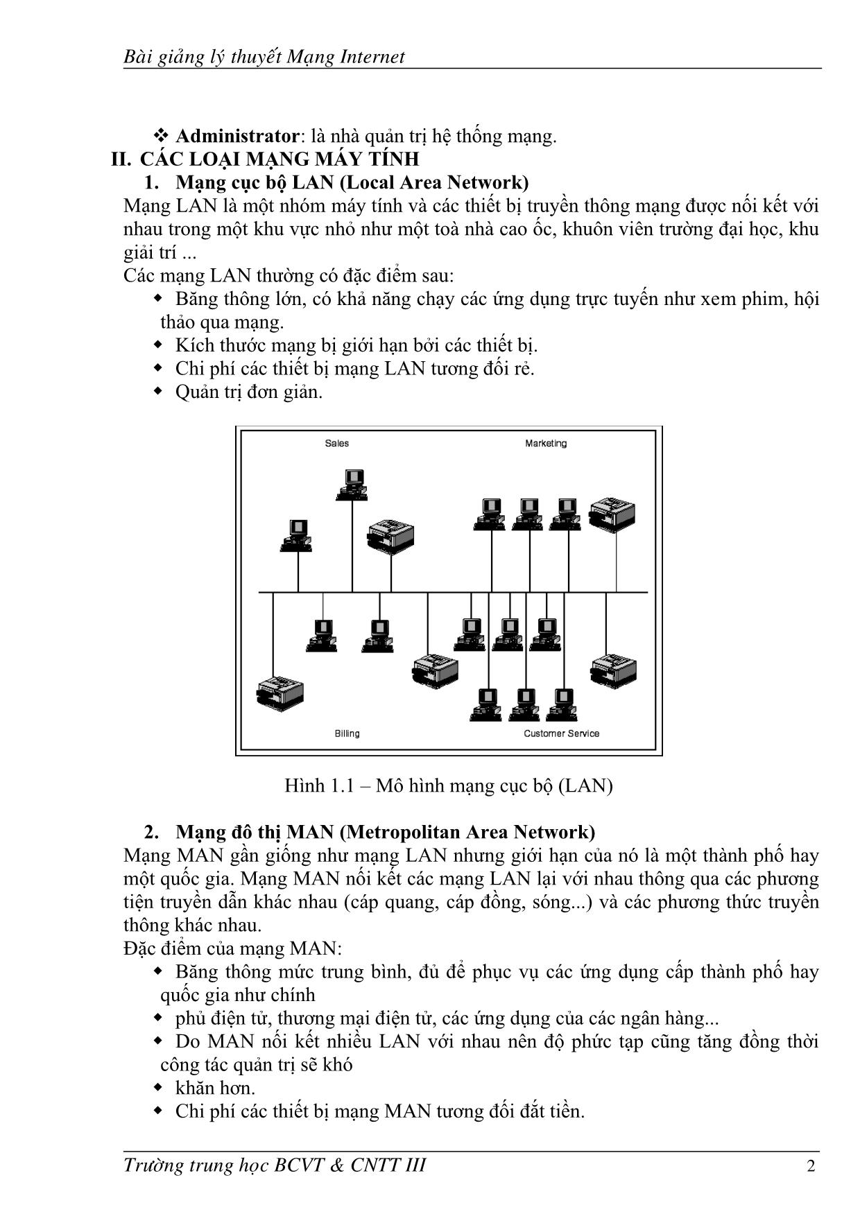 Bài giảng Lý thuyết mạng Internet trang 2
