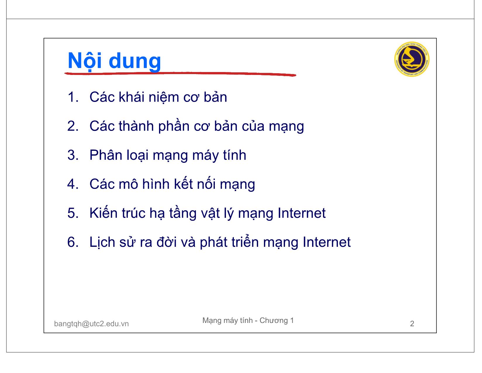 Bài giảng Mạng máy tính - Chương 1: Tổng quan mạng máy tính trang 2