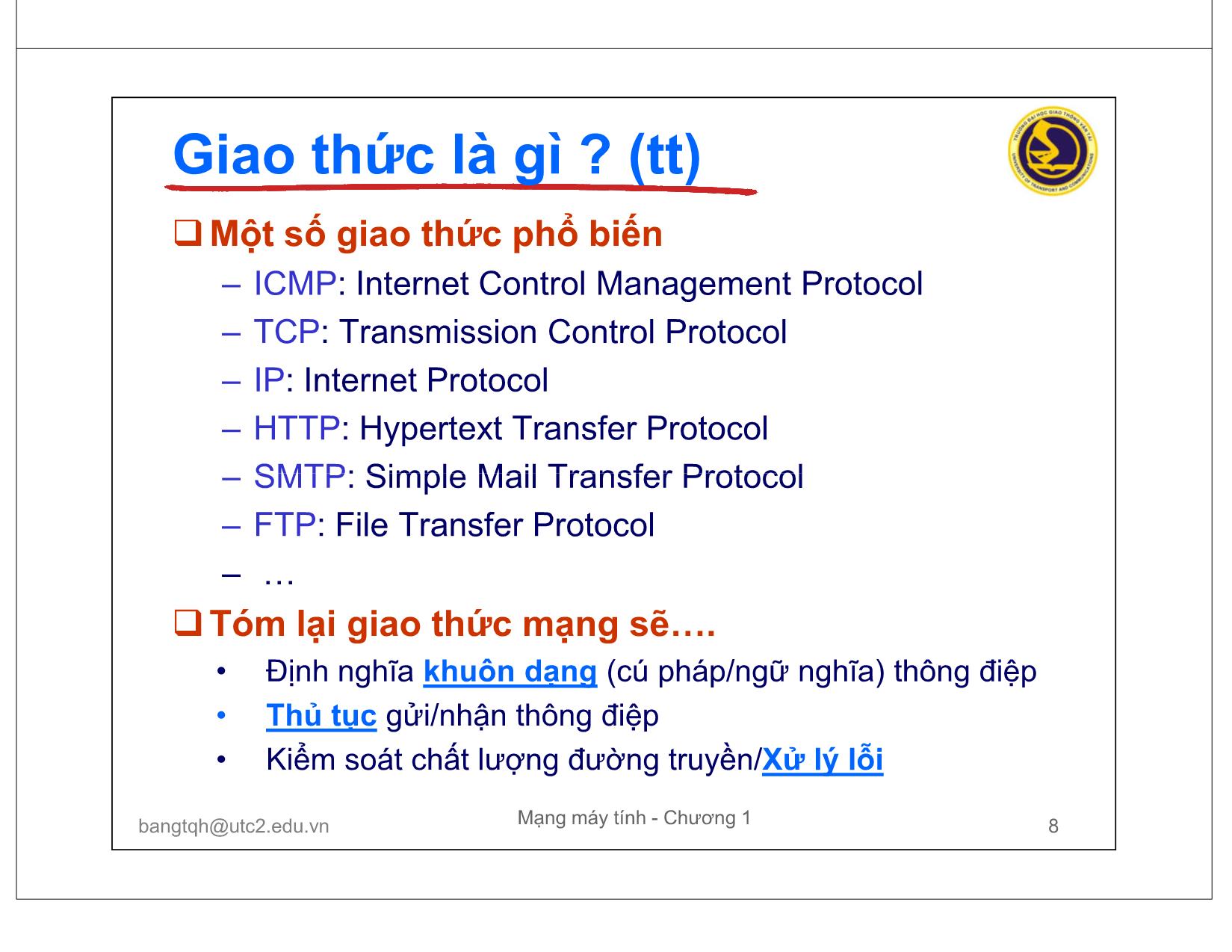 Bài giảng Mạng máy tính - Chương 1: Tổng quan mạng máy tính trang 8