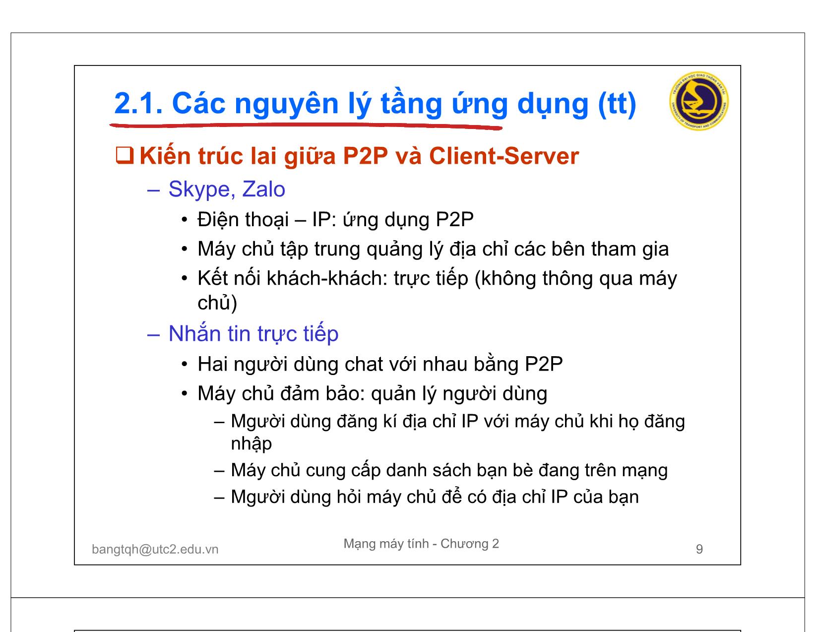 Bài giảng Mạng máy tính - Chương 2: Tầng ứng dụng trang 9